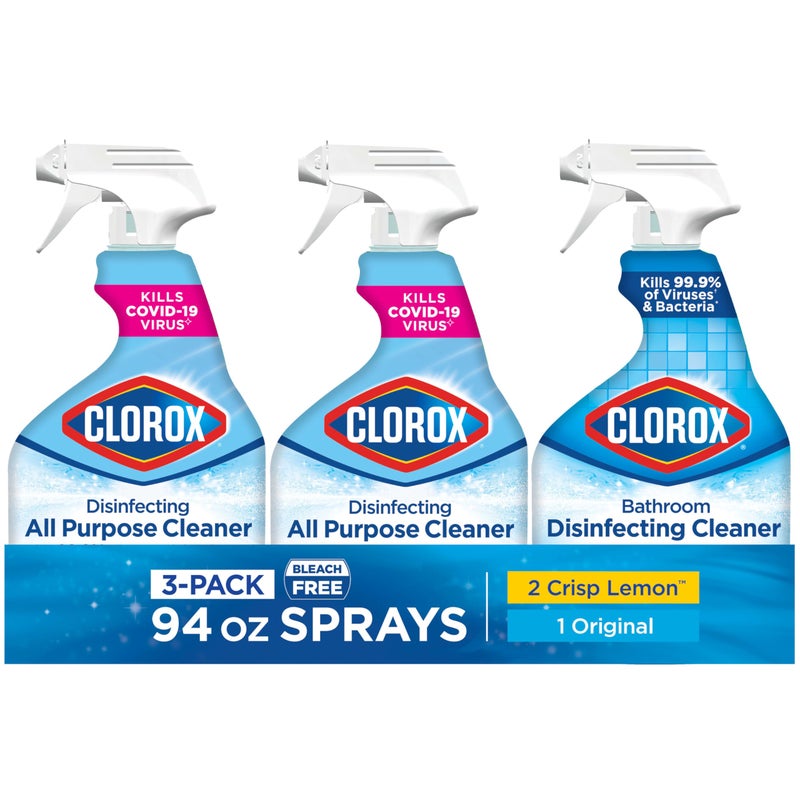 Clorox Disinfecting All-Purpose Cleaner 32 Oz and Disinfecting Bathroom Cleaner, Household Essentials, 30 Oz, Pack of 3 - Image 1