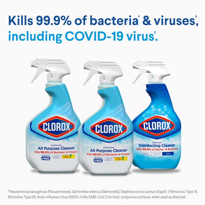 Clorox Disinfecting All-Purpose Cleaner 32 Oz and Disinfecting Bathroom Cleaner, Household Essentials, 30 Oz, Pack of 3 - Image 3