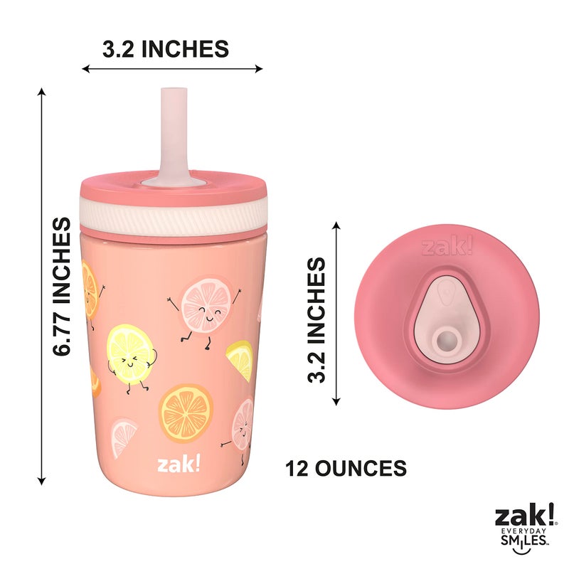 زاك ديزاينز Kelso Tumbler Toddler Cup For Travel or At Home, 12oz Vacuum Insulated Stainless Steel Sippy Cup With Leak-Proof Design is Perfect For Kids (Happy Fruit) - Image 5