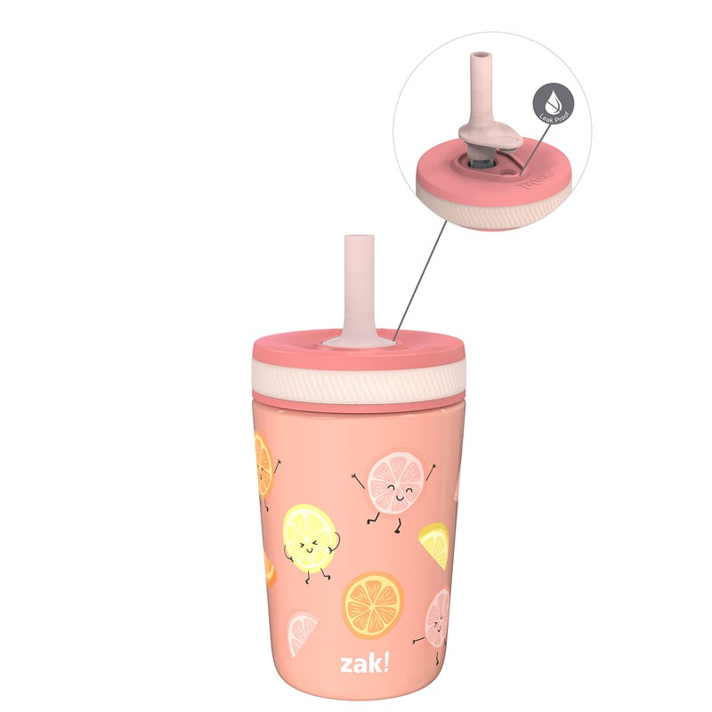 زاك ديزاينز Kelso Tumbler Toddler Cup For Travel or At Home, 12oz Vacuum Insulated Stainless Steel Sippy Cup With Leak-Proof Design is Perfect For Kids (Happy Fruit) - Image 1