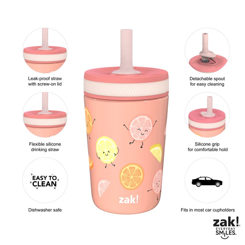 زاك ديزاينز Kelso Tumbler Toddler Cup For Travel or At Home, 12oz Vacuum Insulated Stainless Steel Sippy Cup With Leak-Proof Design is Perfect For Kids (Happy Fruit) - Image 4