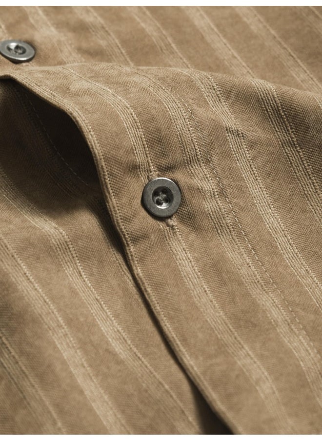 Beyoung - Brown Suede Striped Urban Shirt for Men - Image 1
