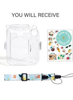Y&D Clear Case for Fuji Instax Mini 12 /Polaroid 12, Fujifilm Instant Camera with Back Photos Pocket, Shoulder Strap and Beautiful Sticker  - Image 2