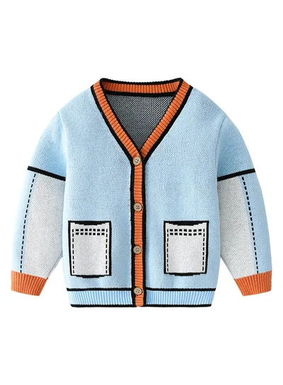 LITTLE SURPRISE BOX Kids Light Blue with Striking Orange Cardigan Sweater V neck
