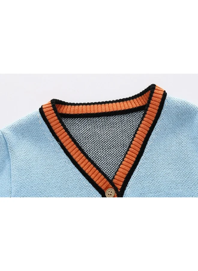 ليتل سربرايز بوكس Kids Light Blue with Striking Orange Cardigan Sweater V neck