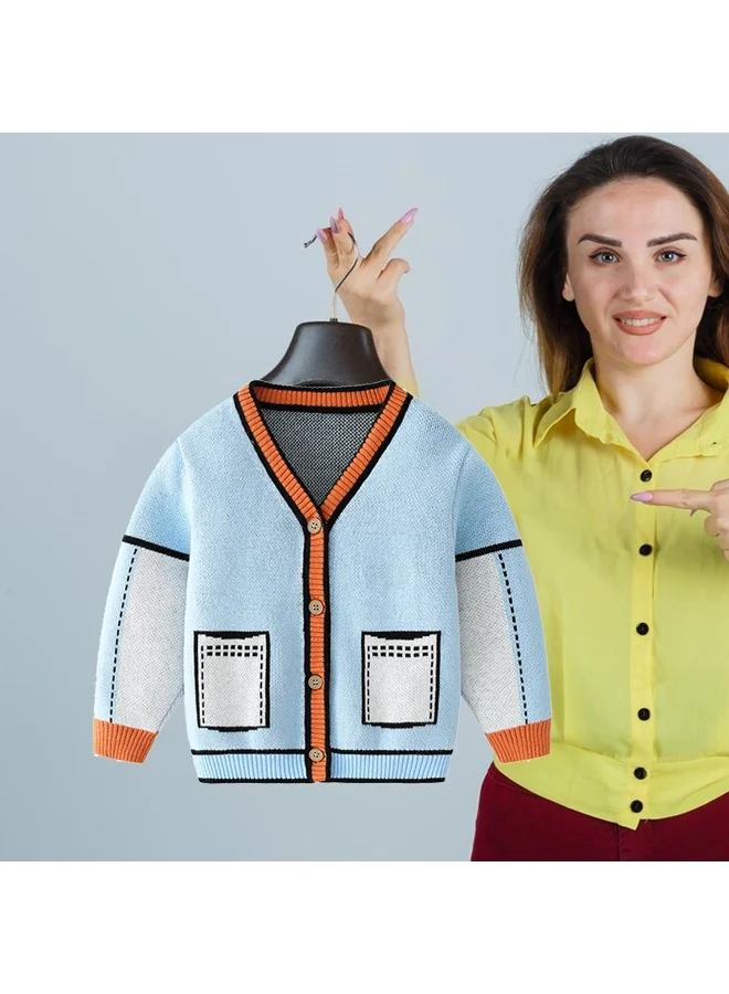 ليتل سربرايز بوكس Kids Light Blue with Striking Orange Cardigan Sweater V neck