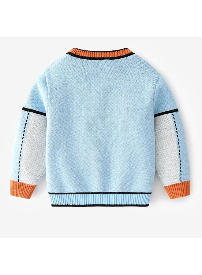 ليتل سربرايز بوكس Kids Light Blue with Striking Orange Cardigan Sweater V neck