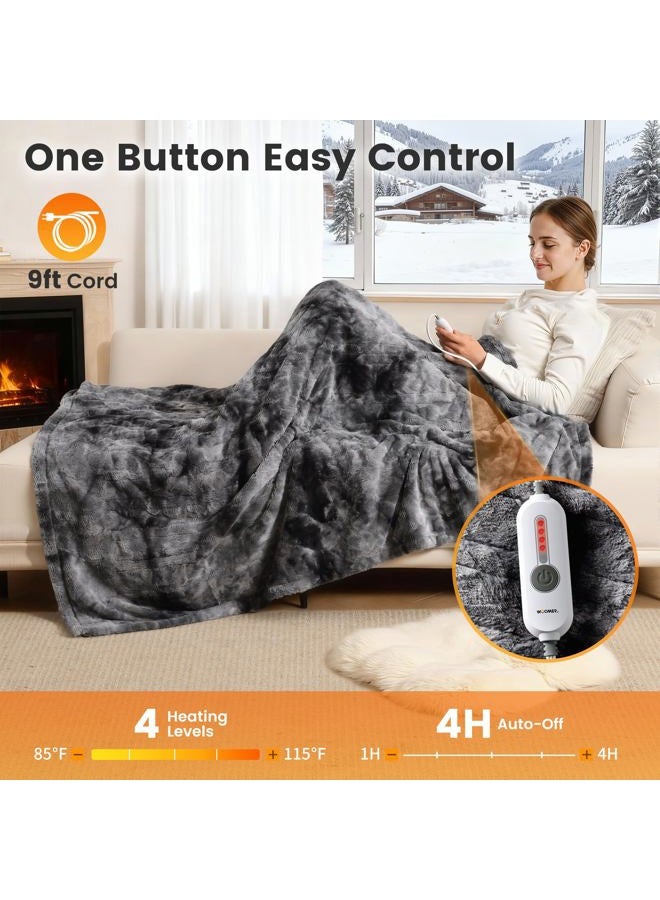 WOOMER Heated Throw Electric Throw 50"x 60", Soft Faux Fur Fast Heating Blanket, 4 Heating Levels & 4H Auto Off, Machine Washable, Over-Heat Protection - Image 3