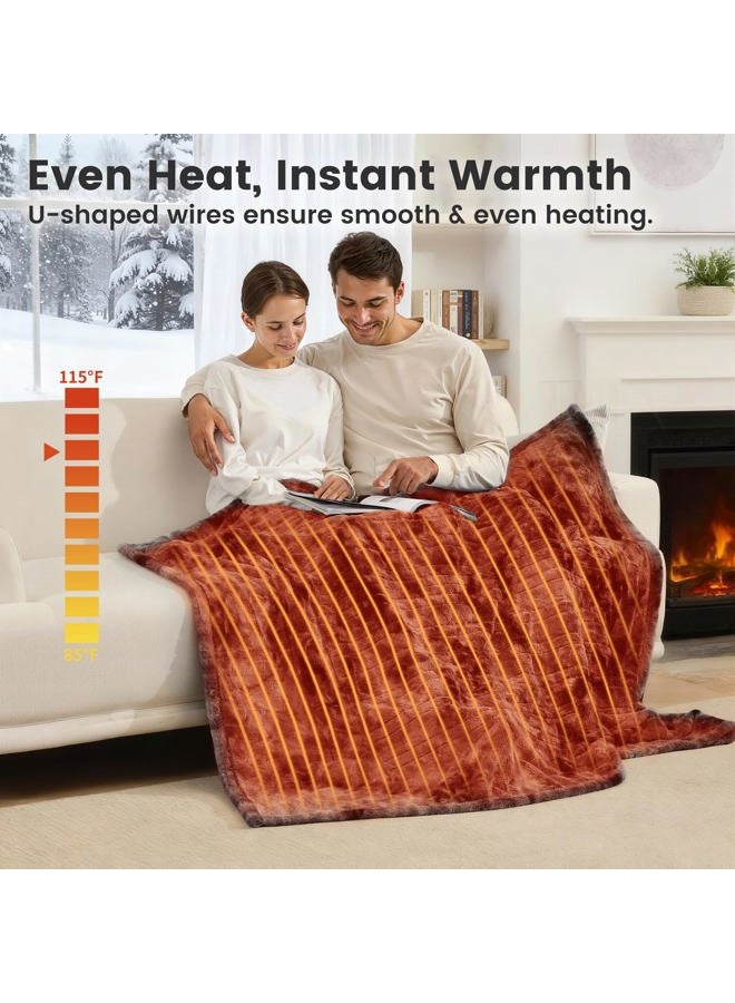 WOOMER Heated Throw Electric Throw 50"x 60", Soft Faux Fur Fast Heating Blanket, 4 Heating Levels & 4H Auto Off, Machine Washable, Over-Heat Protection - Image 4