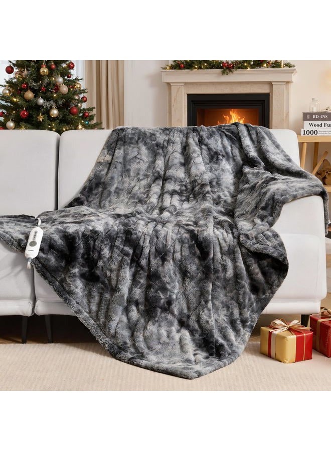 WOOMER Heated Throw Electric Throw 50"x 60", Soft Faux Fur Fast Heating Blanket, 4 Heating Levels & 4H Auto Off, Machine Washable, Over-Heat Protection - Image 1