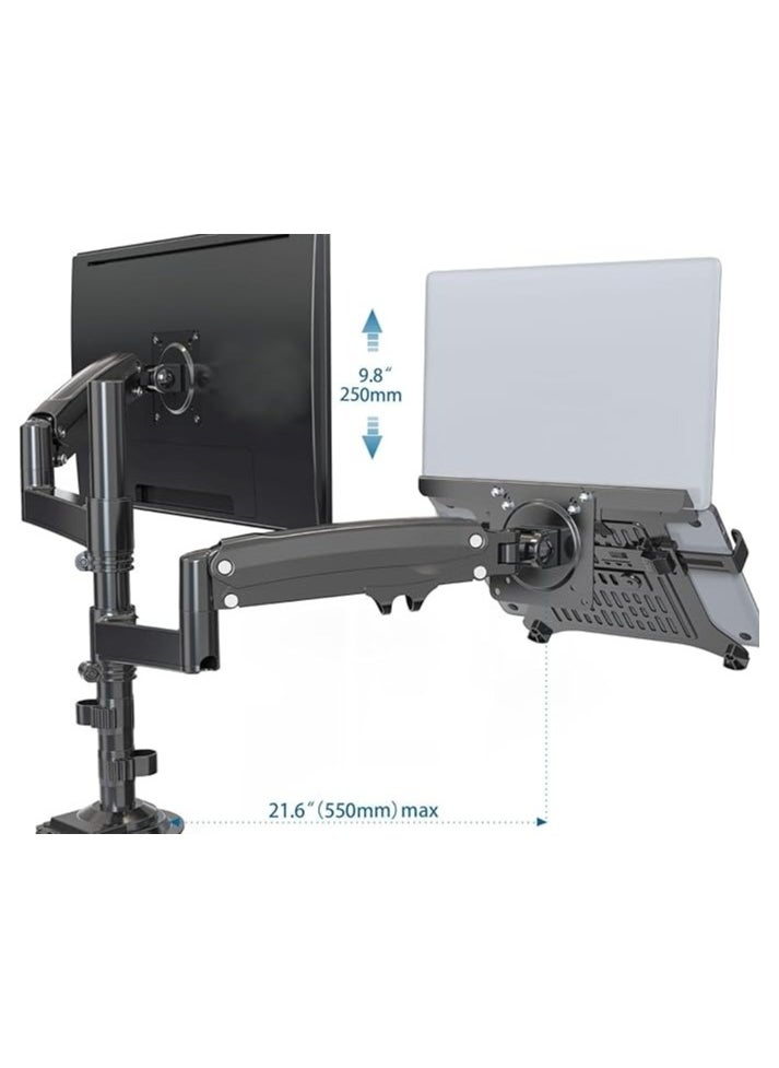 Dual PC Monitor Combo Arm Adjustable Monitor Stand for Notebook with Mount Ultra Wide Full Motion Swivel Long Arm with Gas Spring for Monitors