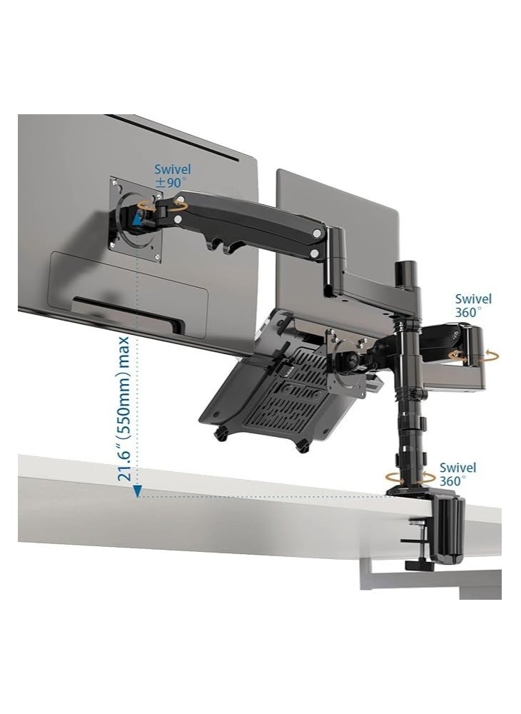 Dual PC Monitor Combo Arm Adjustable Monitor Stand for Notebook with Mount Ultra Wide Full Motion Swivel Long Arm with Gas Spring for Monitors