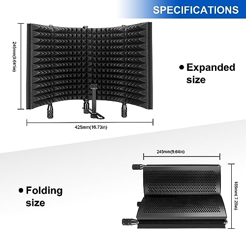 Aokeo Studio Recording Microphone Isolation Shield, Pop Filter.High density absorbent foam is used to filter vocal. Suitable for blue yeti and any condenser microphone recording equipment - Image 5