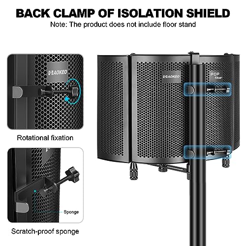 Aokeo Studio Recording Microphone Isolation Shield, Pop Filter.High density absorbent foam is used to filter vocal. Suitable for blue yeti and any condenser microphone recording equipment - Image 3
