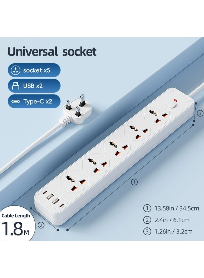 New Universal Power Strip with USB, UK Plug to Universal 5-Hole Socket, Individual Switches - Image 1