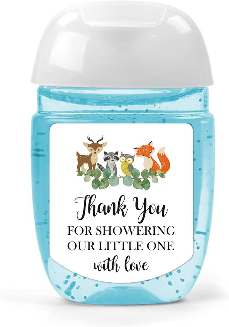 EKSPLODI Hand Sanitizer Labels Thank You for Showering Our Little One with Love Stickers Baby Shower Favor Stickers Safari Baby Shower Party Favors Green 126 inch x 139 inch - Image 1