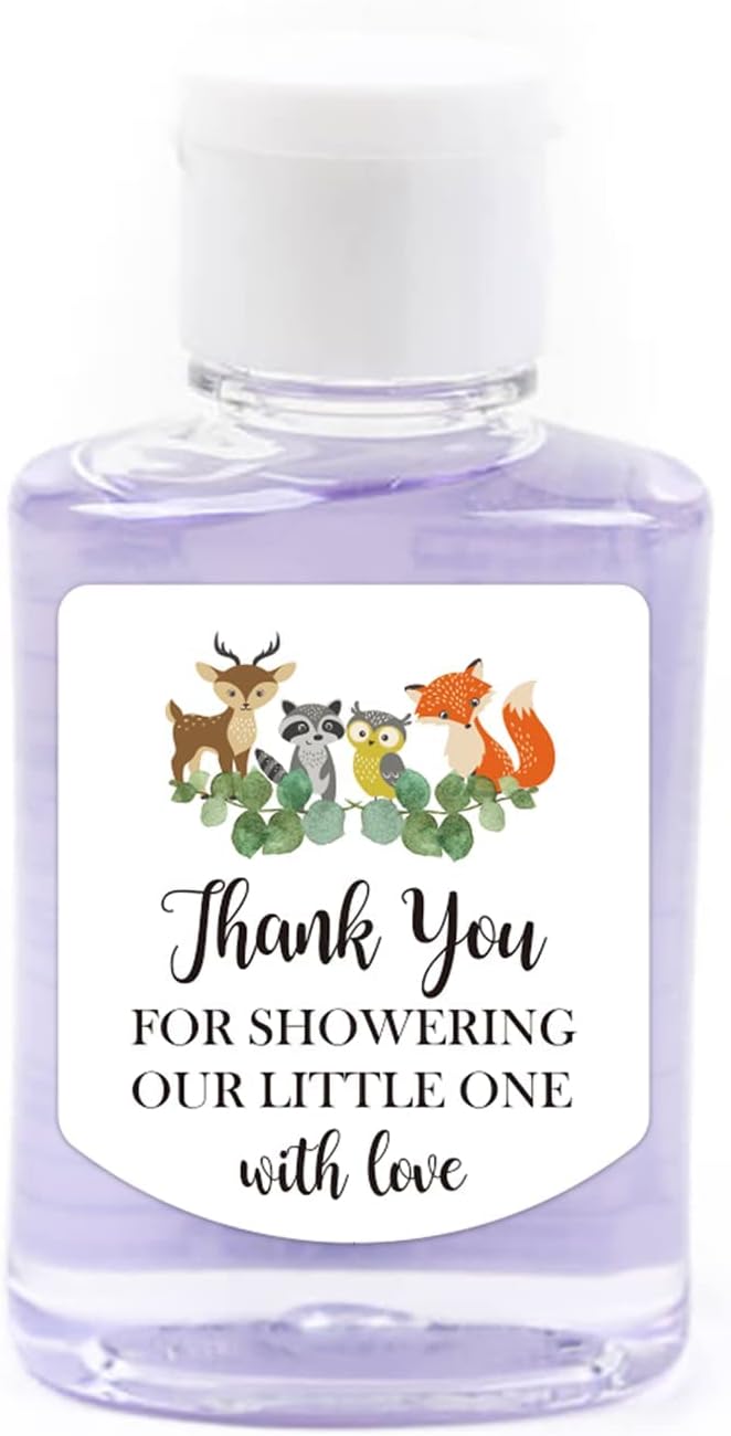 EKSPLODI Hand Sanitizer Labels Thank You for Showering Our Little One with Love Stickers Baby Shower Favor Stickers Safari Baby Shower Party Favors Green 126 inch x 139 inch - Image 3