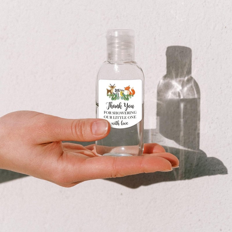 EKSPLODI Hand Sanitizer Labels Thank You for Showering Our Little One with Love Stickers Baby Shower Favor Stickers Safari Baby Shower Party Favors Green 126 inch x 139 inch - Image 5