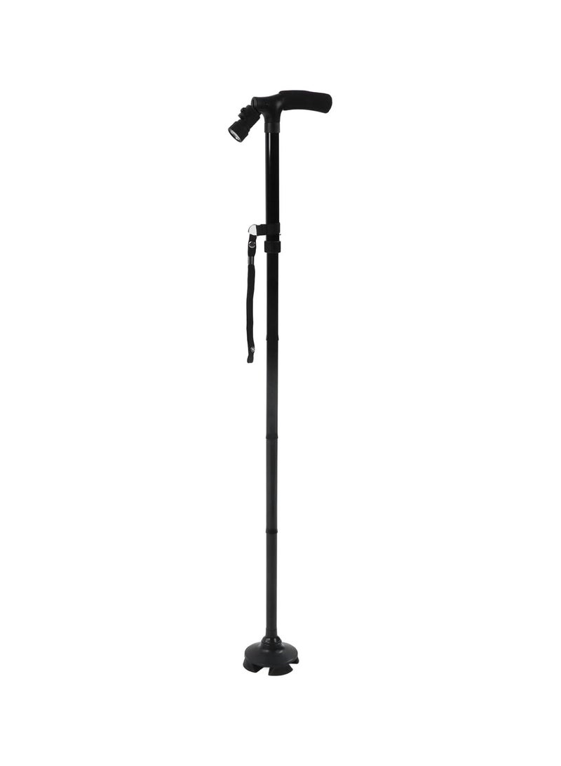 GGOOT Telescopic Crutches, Elderly Walking Stick, Aluminum Alloy 5 Height Adjustable Collapsible Walking Stick Mobility Aid Cane with Torch & 4 Supporting Points for Adult Men & Women - Image 1