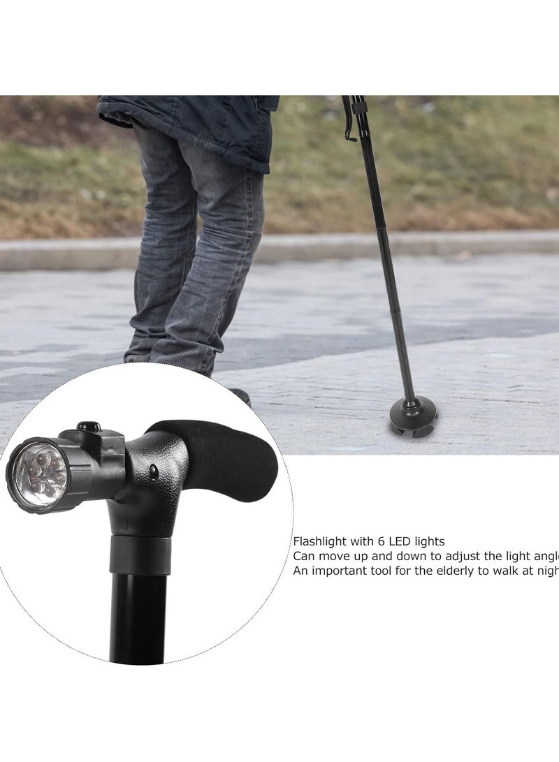 GGOOT Telescopic Crutches, Elderly Walking Stick, Aluminum Alloy 5 Height Adjustable Collapsible Walking Stick Mobility Aid Cane with Torch & 4 Supporting Points for Adult Men & Women - Image 2