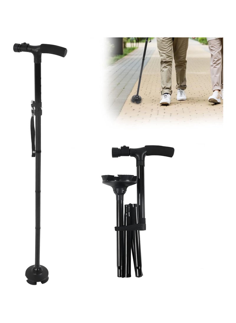 GGOOT Telescopic Crutches, Elderly Walking Stick, Aluminum Alloy 5 Height Adjustable Collapsible Walking Stick Mobility Aid Cane with Torch & 4 Supporting Points for Adult Men & Women - Image 4