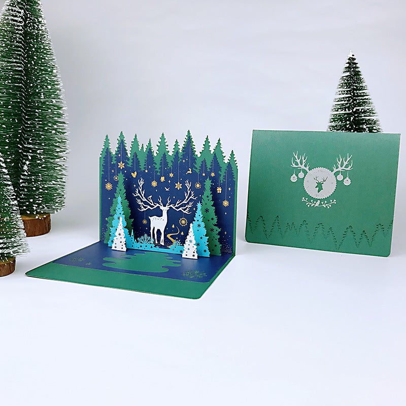Lin Shen See Deer Christmas 3D Greeting Card Creative New Christmas Tree Music Card Company Gift - Image 5