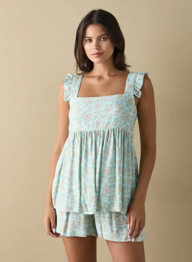 Splash FAV All-Over Floral Print Sleeveless Top and Shorts Set
