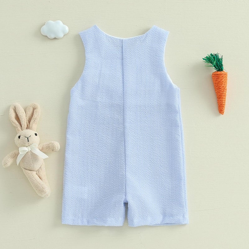 Thilsidee Infant Baby Boy Girl Easter Rabbit Jumpsuit Sleeveless Straps Romper Bib Pants One Piece Overalls Plaid Outfit (US, Age, 6 Months, 12 Months, D-Blue) - Image 2