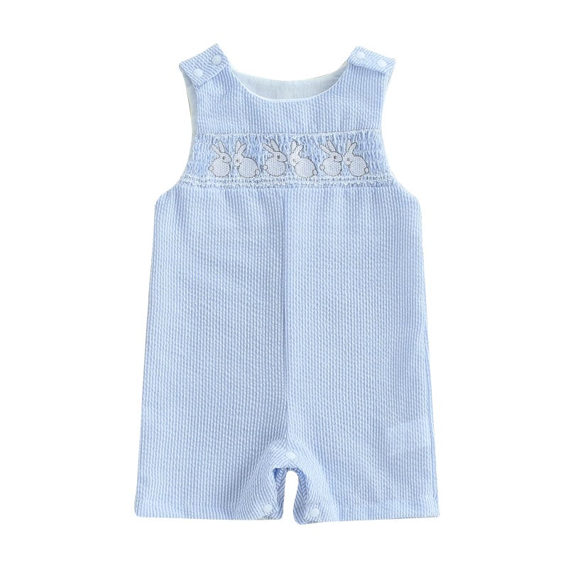Thilsidee Infant Baby Boy Girl Easter Rabbit Jumpsuit Sleeveless Straps Romper Bib Pants One Piece Overalls Plaid Outfit (US, Age, 6 Months, 12 Months, D-Blue) - Image 1