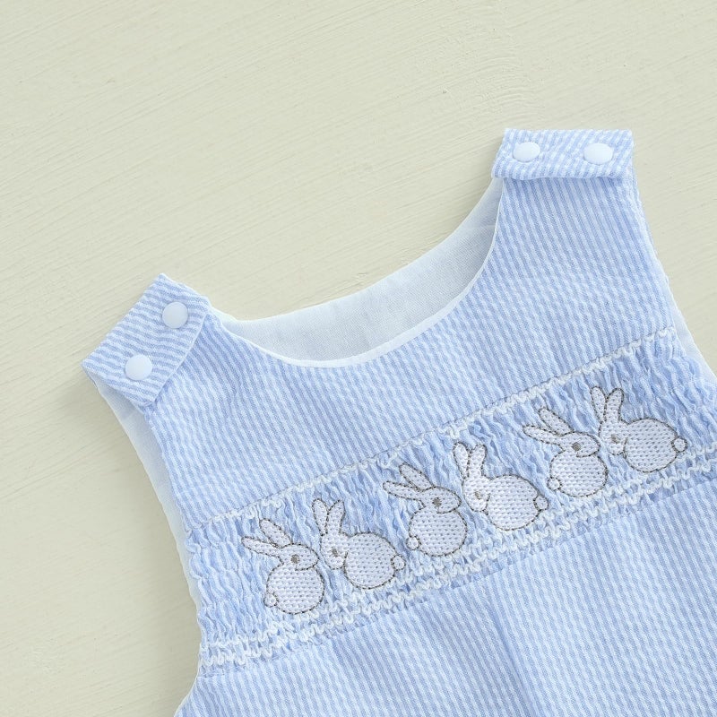 Thilsidee Infant Baby Boy Girl Easter Rabbit Jumpsuit Sleeveless Straps Romper Bib Pants One Piece Overalls Plaid Outfit (US, Age, 6 Months, 12 Months, D-Blue) - Image 3
