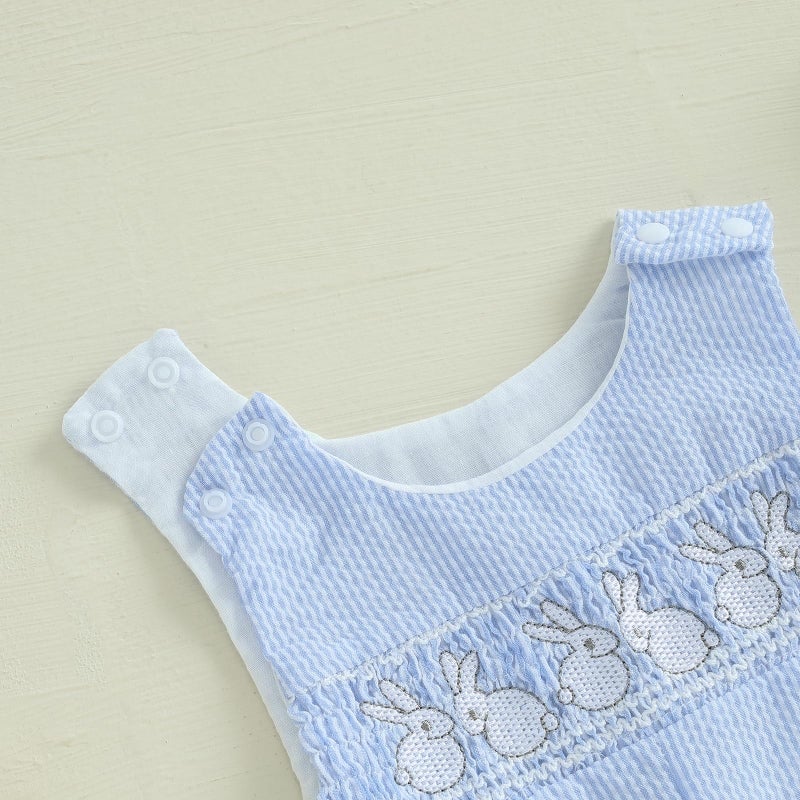 Thilsidee Infant Baby Boy Girl Easter Rabbit Jumpsuit Sleeveless Straps Romper Bib Pants One Piece Overalls Plaid Outfit (US, Age, 6 Months, 12 Months, D-Blue) - Image 4