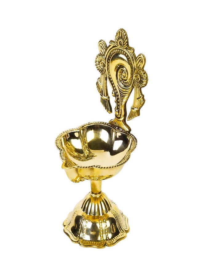 Klassic 4.5 Inch Golden Pure Brass Shankh Chakra Aarti Diya | Traditional Pooja Diya for Mandir, Temple & Diwali Decoration | Gold Finish (Pack of 1) - Image 5