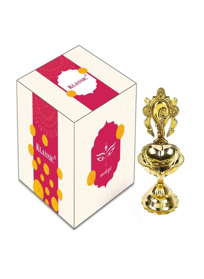 Klassic 4.5 Inch Golden Pure Brass Shankh Chakra Aarti Diya | Traditional Pooja Diya for Mandir, Temple & Diwali Decoration | Gold Finish (Pack of 1) - Image 3