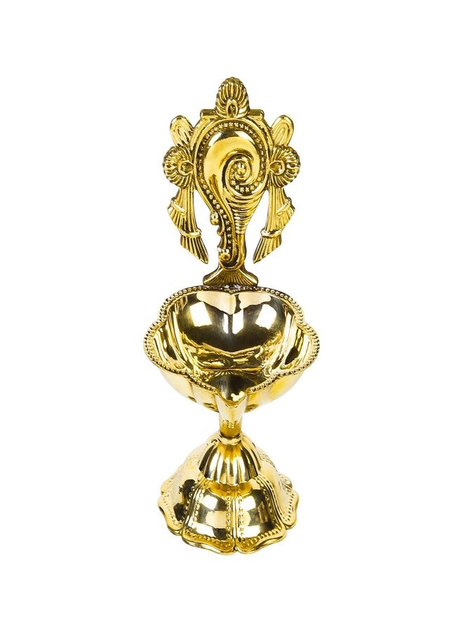Klassic 4.5 Inch Golden Pure Brass Shankh Chakra Aarti Diya | Traditional Pooja Diya for Mandir, Temple & Diwali Decoration | Gold Finish (Pack of 1) - Image 4