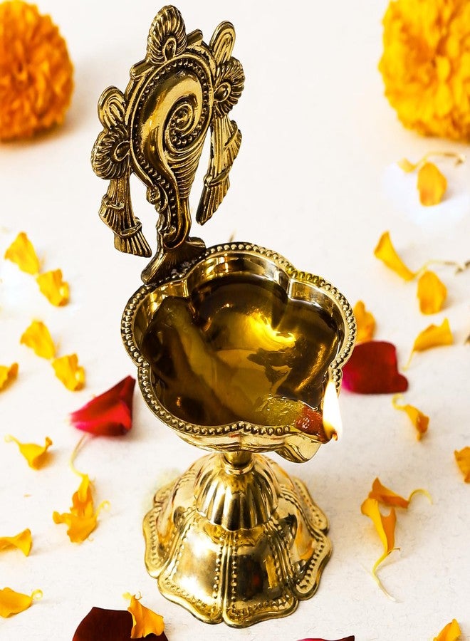 Klassic 4.5 Inch Golden Pure Brass Shankh Chakra Aarti Diya | Traditional Pooja Diya for Mandir, Temple & Diwali Decoration | Gold Finish (Pack of 1) - Image 2