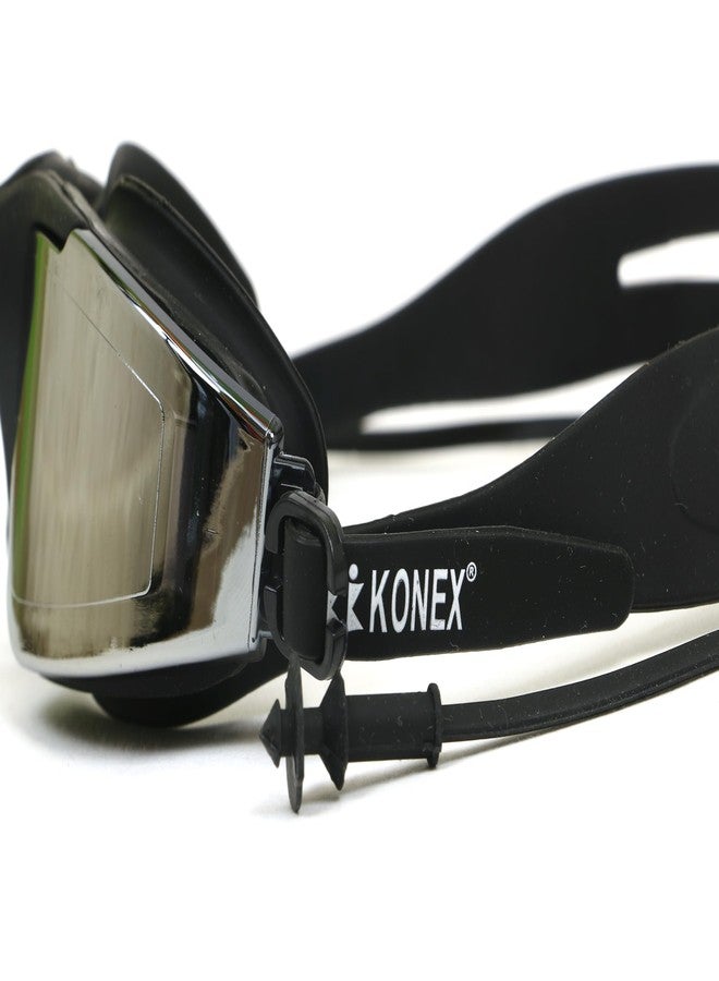 KNK Anti-Fog Swimming Goggles with UV Protection for Men & Women | Wide Angle View | Anti-Leak 3D Design | Built-in Ear Plugs | Ideal for Kids & Adults | Eco-Friendly Material (Black) - Image 2