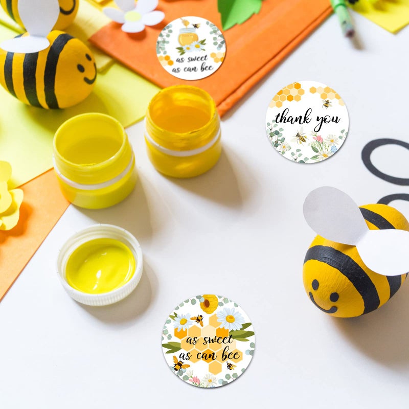 Eersida 500 Pcs 1.5 Inch Bee Thank You Stickers Bulk Bee Themed Stickers Honeybee Paper Decal Round Honey Labels Honeybee Baby Shower Favors for Jars Bottle Baby Shower Party Favor Birthday - Image 5