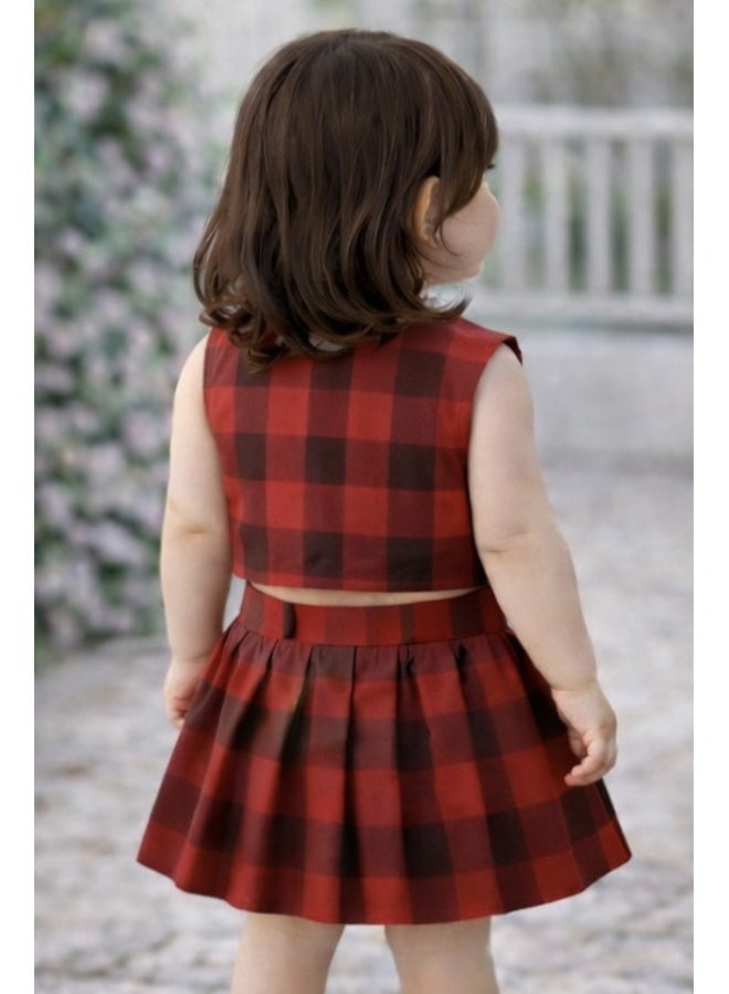Bold Chic فستان شيري نوار بتصميم مربعات للفتيات - Image 1
