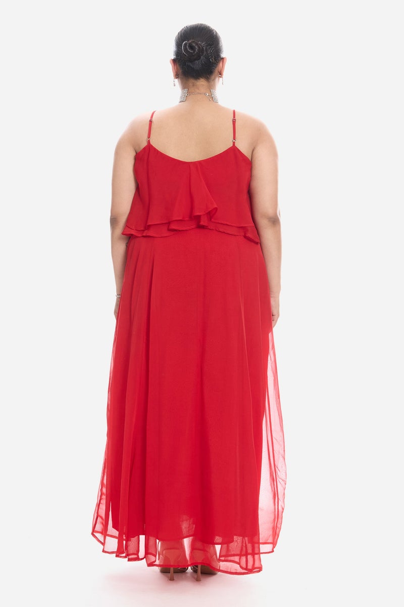 Virgio Solid Viscose Strappy Ruffle Flared Plus Size Dress for Women - Image 5