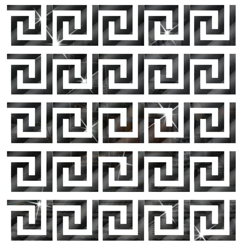 SelfTek 60Pcs DIY Mirror Stickers Removable Adhensive Wall Stickers Decals for Home Art Room Bedroom Background Decoration Geometric Greek Key Pattern 60pcs Black
