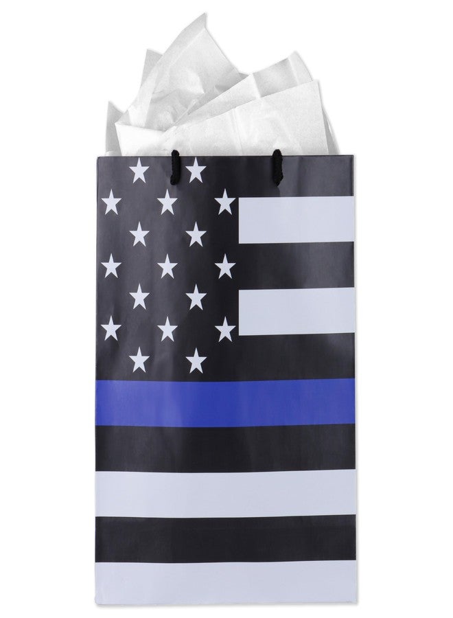 Havercamp Police Gift Bag! Thin Blue Line Party Bags make gift-giving exceptional! Perfect for Police Academy graduation gifts. Durable, Medium with Tissue Paper - Image 1