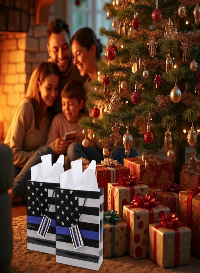 Havercamp Police Gift Bag! Thin Blue Line Party Bags make gift-giving exceptional! Perfect for Police Academy graduation gifts. Durable, Medium with Tissue Paper - Image 3