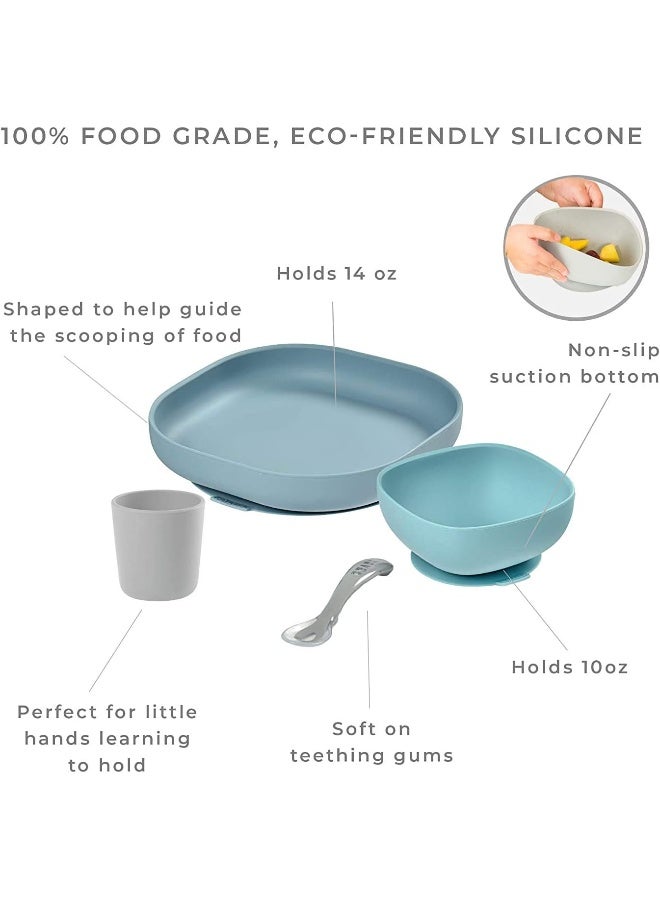 BEABA Béaba Silicone 4-Piece Dishware - 100% Silicone Baby Plate Set, Baby Bowls - Includes Baby Plate, Baby Bowl, Baby Cup, 2nd Stage Silicone Spoon - Image 2