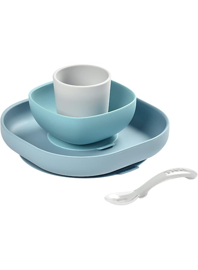 BEABA Béaba Silicone 4-Piece Dishware - 100% Silicone Baby Plate Set, Baby Bowls - Includes Baby Plate, Baby Bowl, Baby Cup, 2nd Stage Silicone Spoon - Image 1