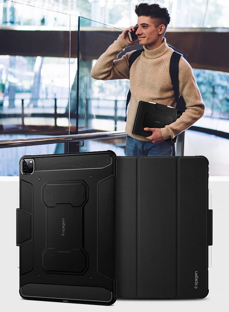 Spigen Rugged Armor Pro for iPad Pro 12.9 inch M2 6th Generation (2022) / 5th Generation (2021) Case Cover with Pencil Holder - Black - Image 5