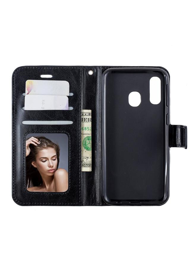 اس-توب جراب جلدي أفقي قابل للطي بتصميم Crazy Horse Texture مع حامل وفتحات للبطاقات ومحفظة وإطار صور لهاتف Galaxy A20E - Image 4