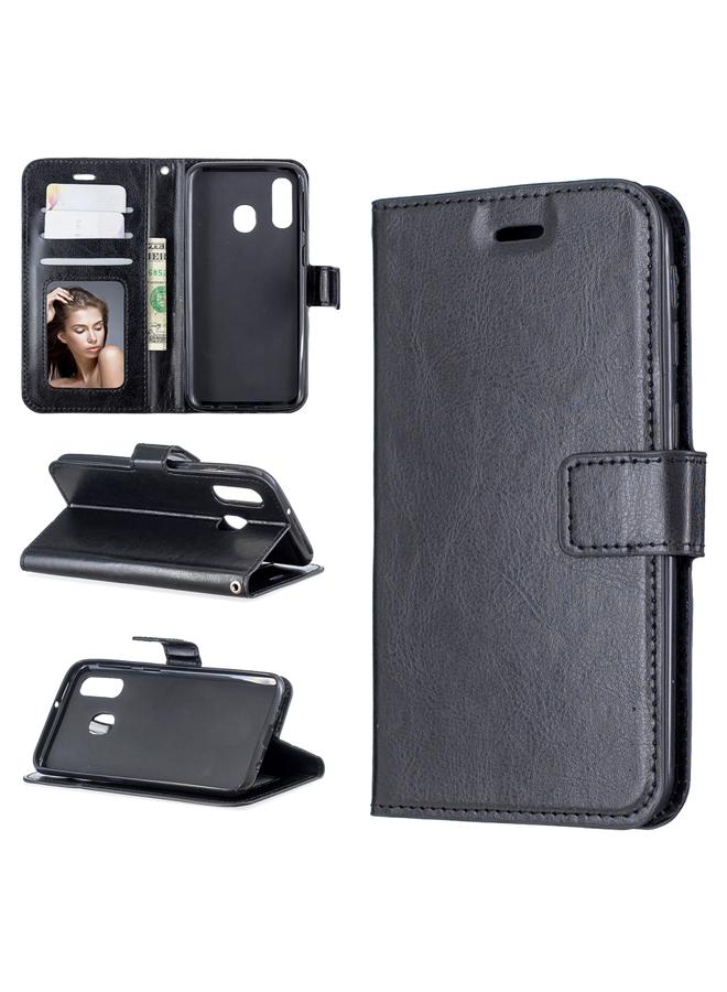 اس-توب جراب جلدي أفقي قابل للطي بتصميم Crazy Horse Texture مع حامل وفتحات للبطاقات ومحفظة وإطار صور لهاتف Galaxy A20E - Image 2