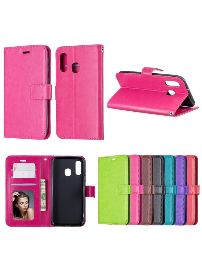 اس-توب جراب جلدي أفقي قابل للطي بتصميم Crazy Horse Texture مع حامل وفتحات للبطاقات ومحفظة وإطار صور لهاتف Galaxy A20E - Image 1