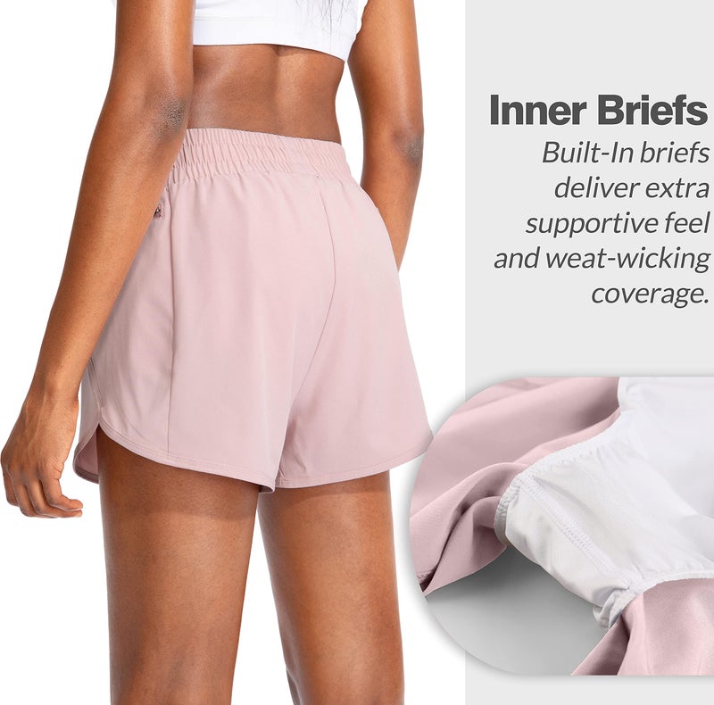 Soothfeel Womens Running Shorts with Zipper Pockets High Waisted Athletic Gym Workout Shorts for Women with Liner - Image 3