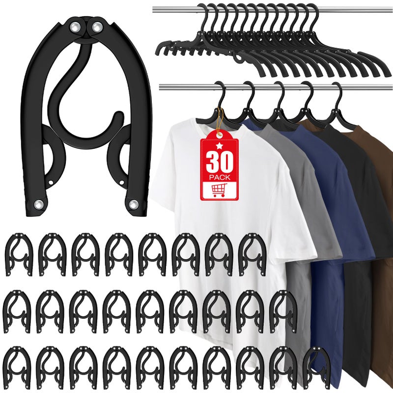 Besslly 30 Pcs Travel Hangers Portable Foldable Travel Hanger Organizer, Plastic Cruise Essentials Clothes Drying Rack Folding Hangers for Camping Flying RV Europe Vacation Essentials Suitcase, Black - Image 1